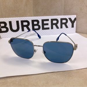 New Burberry BE3142 1003/80 Drew Silver Sunglasses Blue Lenses